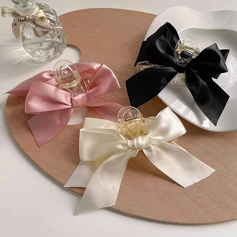 Large Bow Satin Hair Claw Clip Elegant Non-Slip Strong Hold Grip Elegant Double-sided Hair Claw Clip Barrettes Hair Accessories