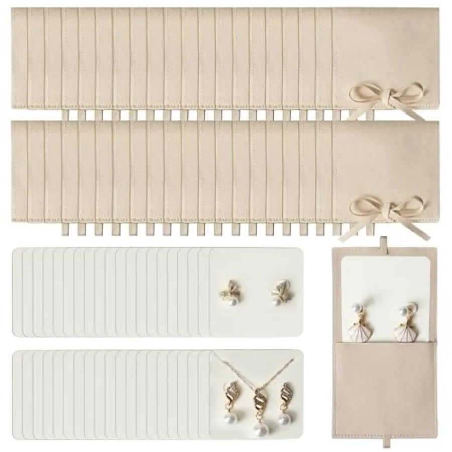 80Pcs in 40 Set Microfiber Jewelry Pouch 8x8 cm 40pcs Jewelry Packaging Bag and 40pcs Luxury Small Jewelry Gift Cards Package B