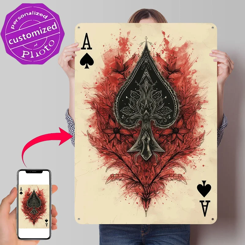 Ace of Spades Floral Art Metal Poster Perfect Gift for Fans Lovers Customized Wall Art Metal Sign for Home Decor Accessories