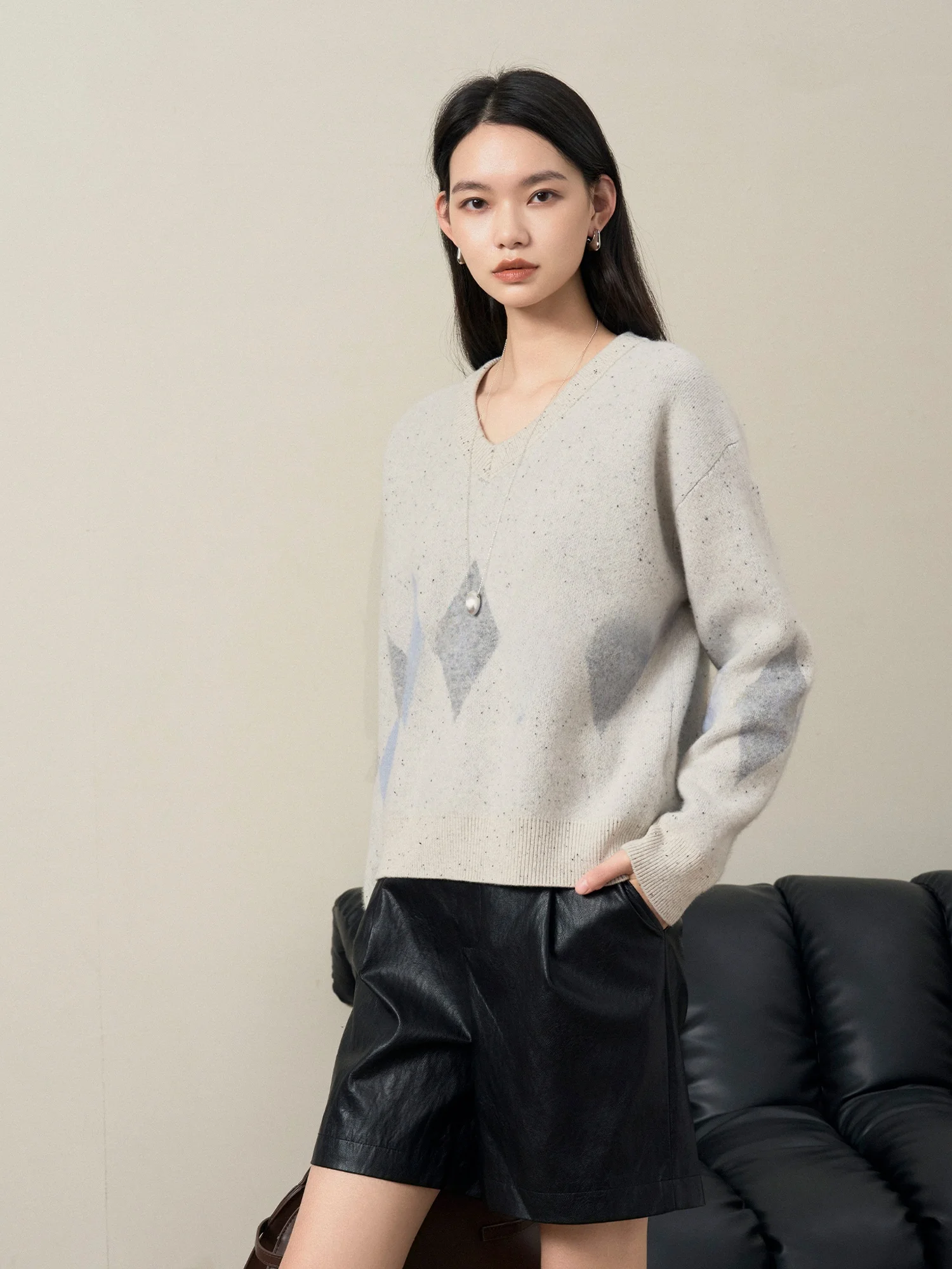 

CLMX Restrained Metal Tead PU Leather Straight Leg ort Pants High Waist Slimming Effect Commute Sle Polyester Blend