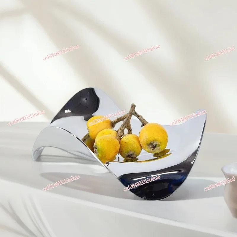 

Minimalist European-Style Silver Metal Fruit Bowl | Irregular Curved Tray for Kitchen, Dining Room & Show Flat Decor