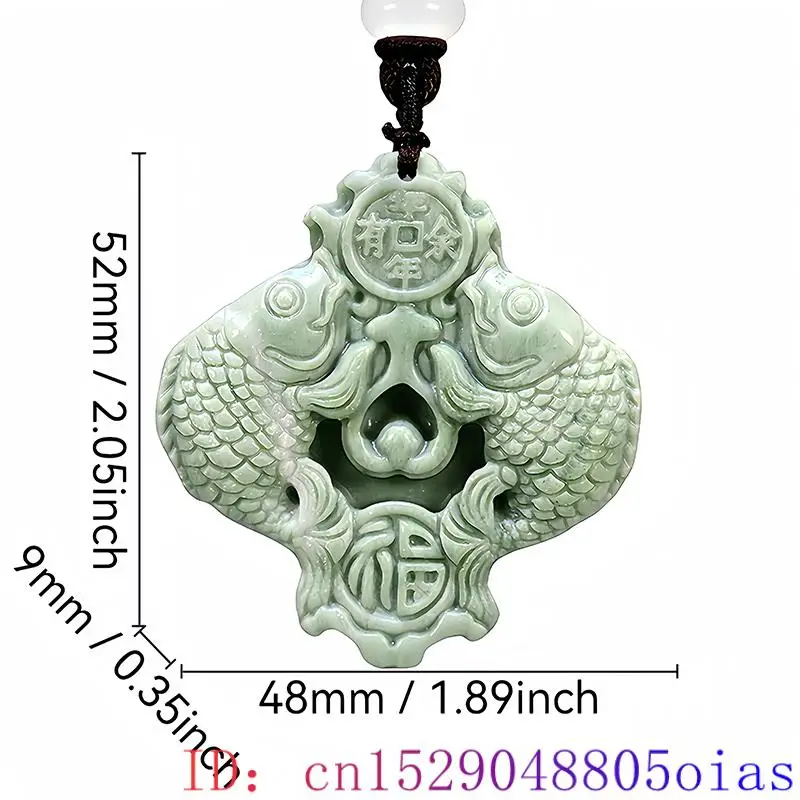 Zielony naturalny prawdziwy jadeitowy naszyjnik wisiorek Designer chiński Amulet karpiowy talizman urok luksusowej mody Vintage — zdjęcie 3