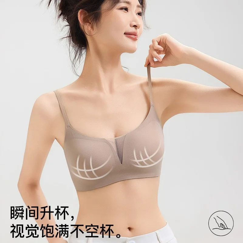 Sexy mesh deep V cross back lingerie seamless comfortable small breast gathering anti-drooping thin bra