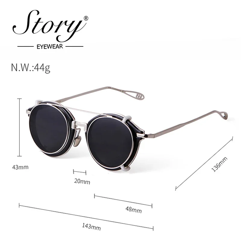 STORY Vintage Steampunk Clip on Sunglasses Men 2020 Fashion Classic Leopard Metal Round Removable Flip Lens Sun Glasses S1810
