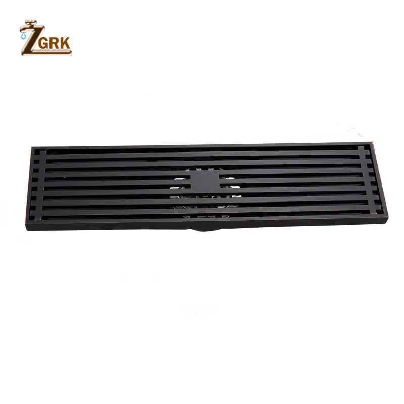 ZGRK Floor Drains Euro Style Antique Brass Bathroom Linear Shower 8*30cm Floor Drain Wire Strainer Art Carved Cover Waste Drain