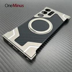 Carbon Fiber Case For Samsung Galaxy S24 Ultra Cover Frameless Metal Alloy Armor S23 U Funda Built-in Holder with Skin Protector