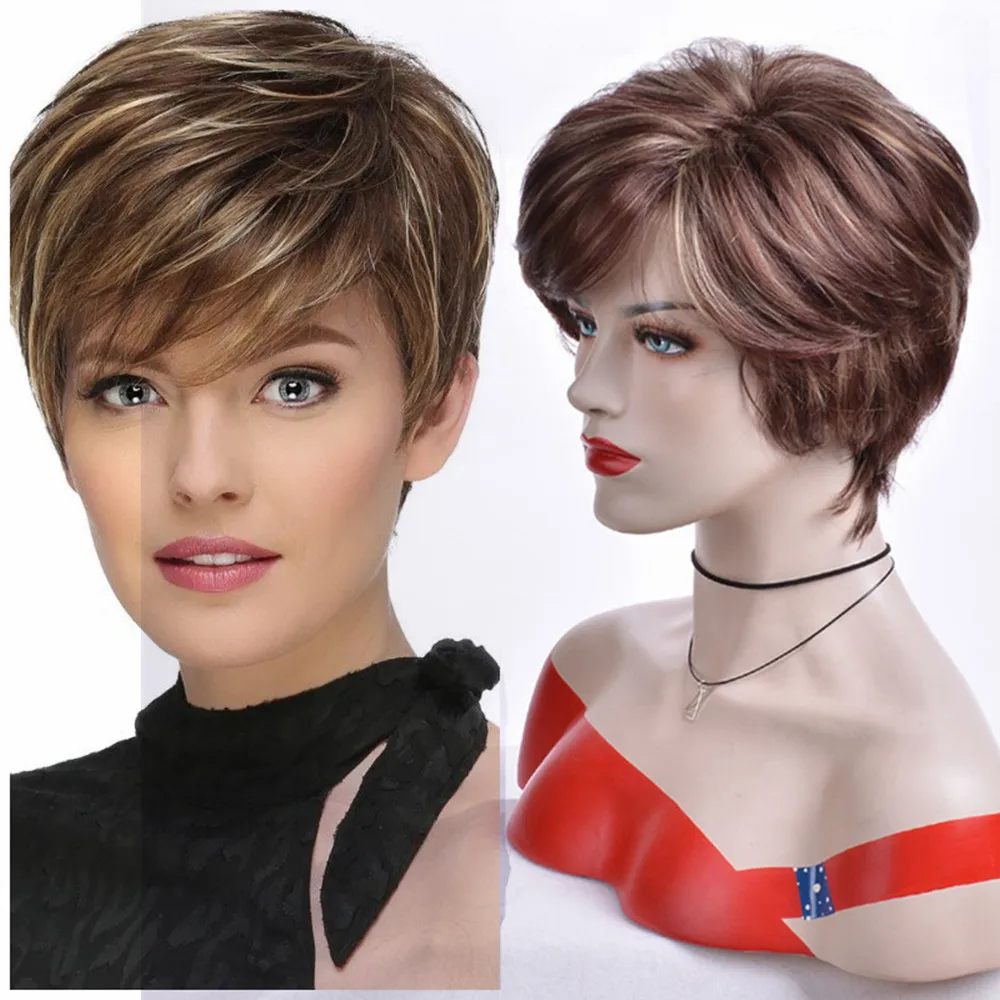 

Natural Looking Brown Short Straight Bob Wig for White Women - Heat Resistant Synthetic Fiber Full Wig with Adjustable Strap