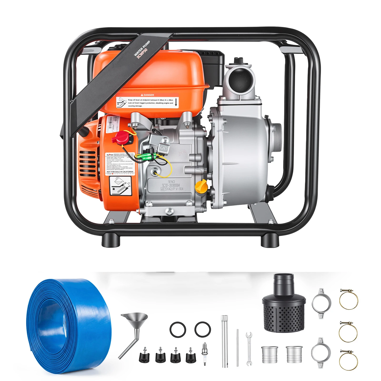 

SucceBuy Gas Powered Water Pump 2 in 7HP 142/132/158 GPM with 25 ft Discharge Hose Cast Iron Impeller for Irrigation Ponds Pools