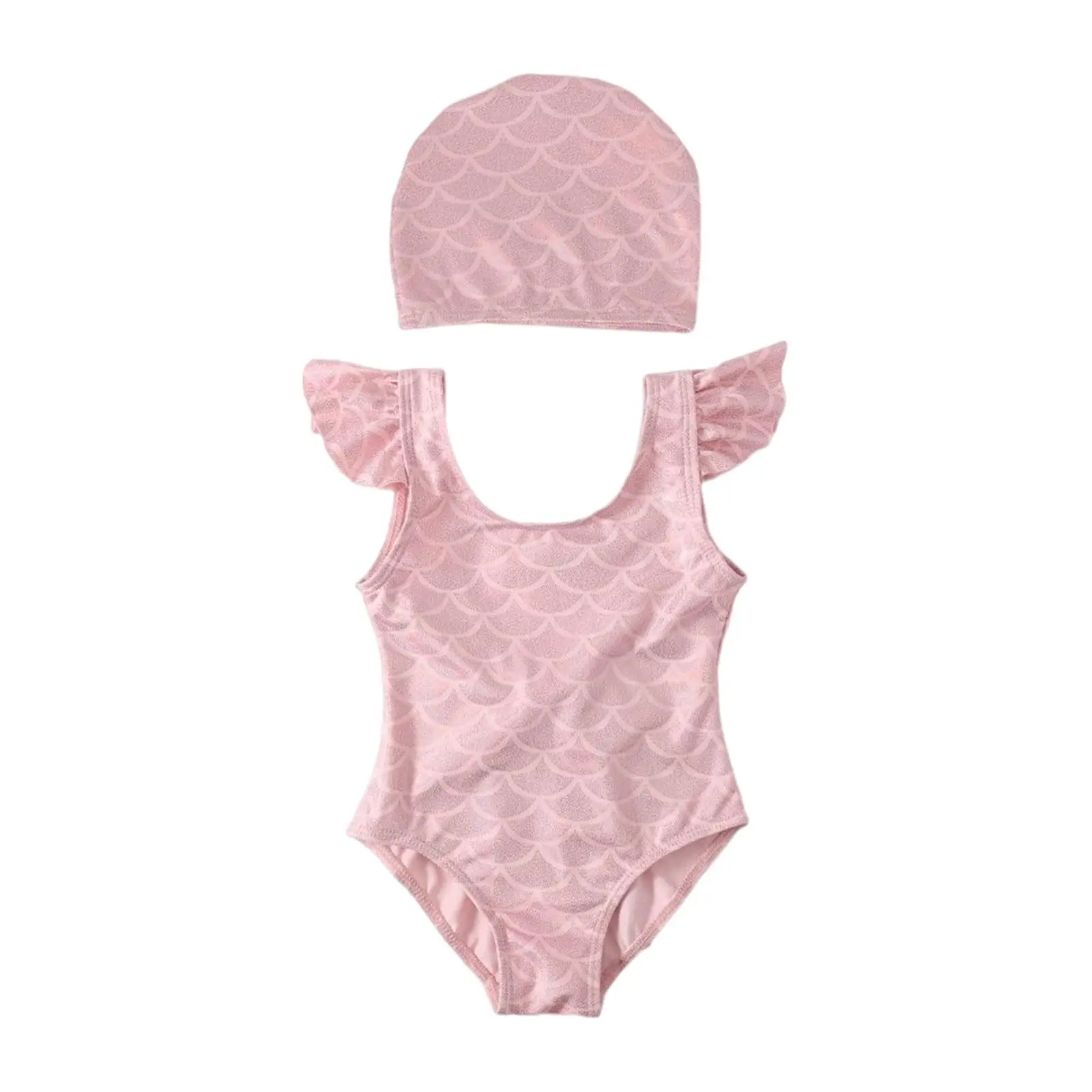 Kids Swimsuits with Swim Cap Sleeveless Comfortable Girl Swimsuit