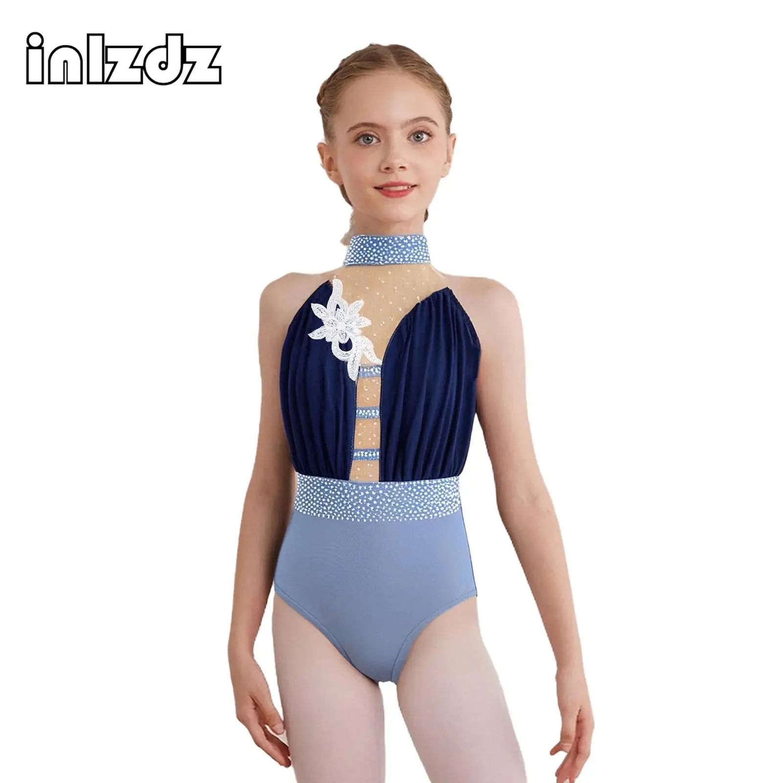 

Ballet Dance Leotards for Girls Kids Rhythmic Gymnastics Figure Ice Skating Dancewear Sleeveless Applique Rhinestones Bodysuits