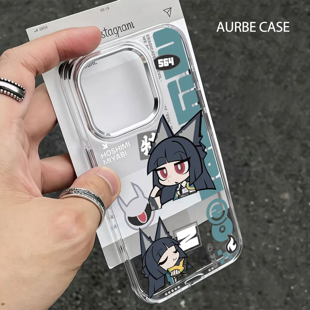 Coque de téléphone Aurbe pour iPhone 17 16 15 14 Pro Max 16E, cadre d'objectif argenté, coque transparente Zenless Zone Zero Miyabi Hoshimi