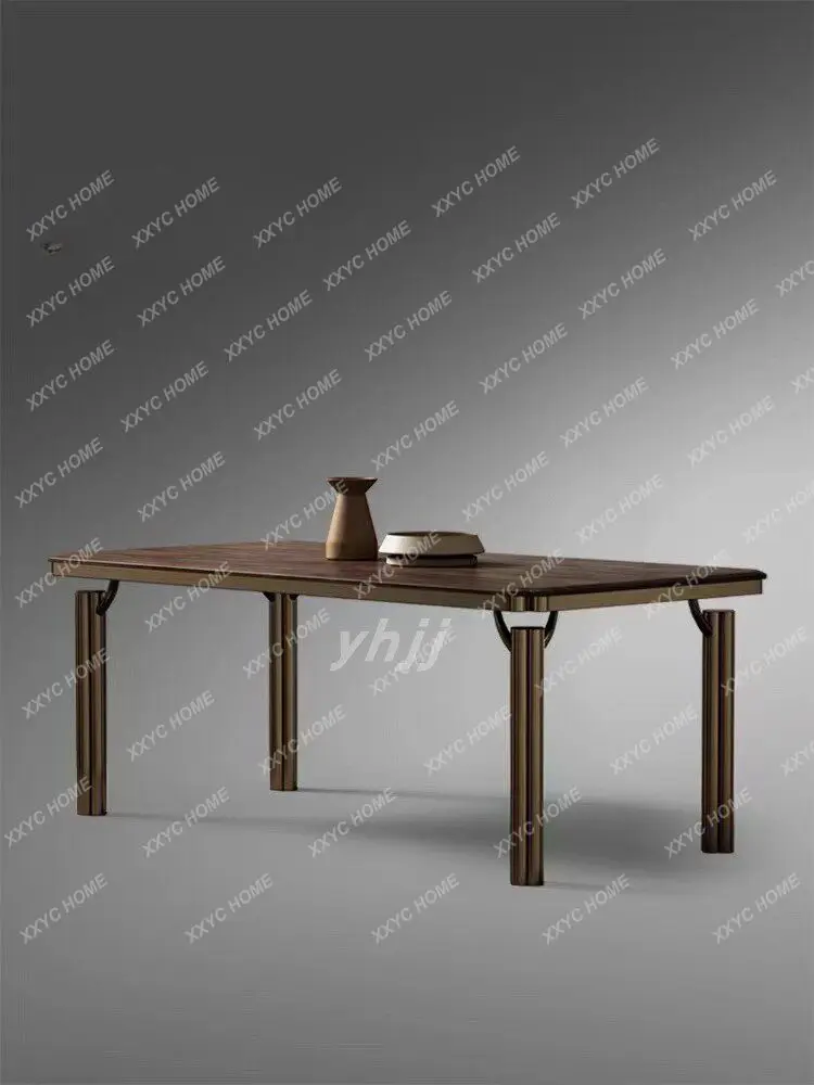 Light luxury solid wood rectangular dining table and chairs minimalist black walnut dining table