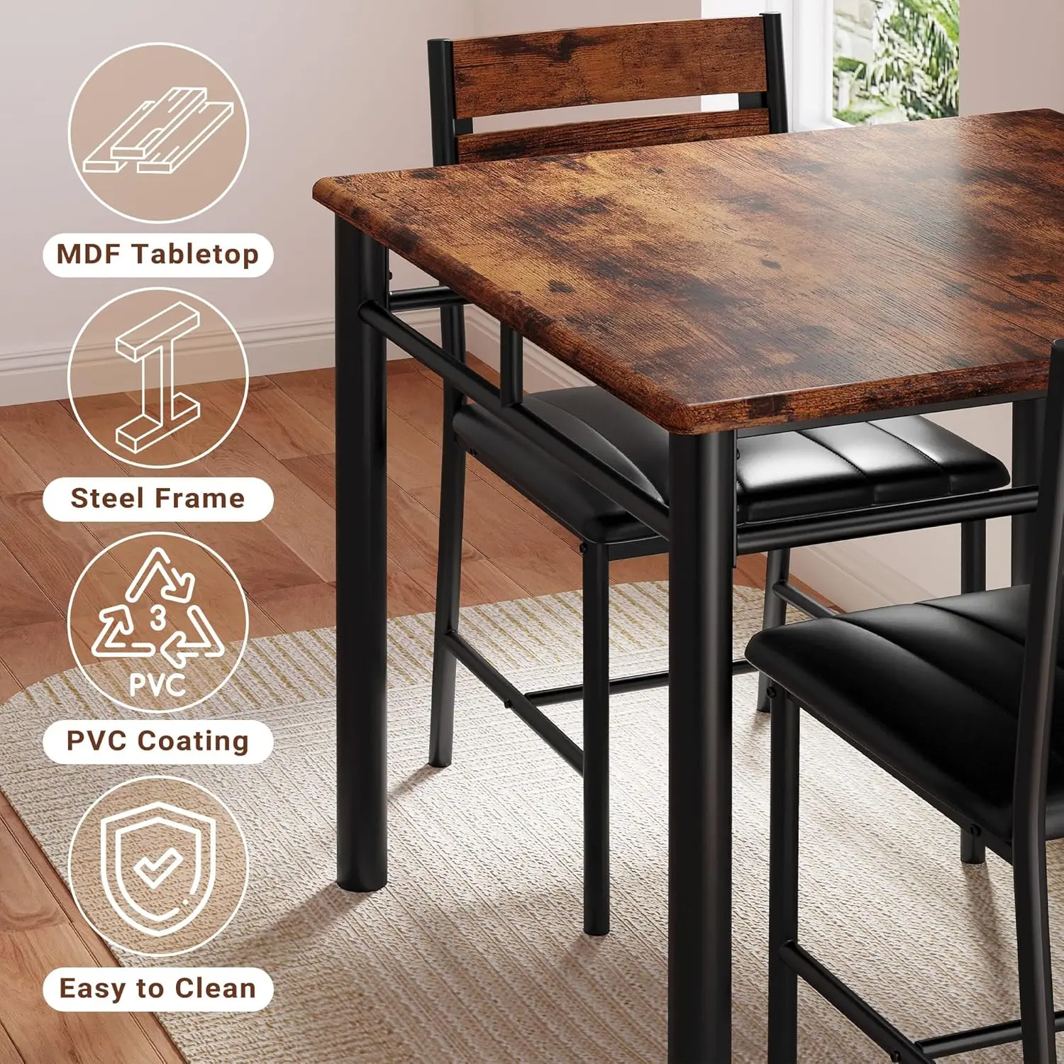 Dining Table Set for 2, Small Kitchen Table with Upholstered Chairs Dinning Table Set for Kitchen & Dining Room, Compact Dining