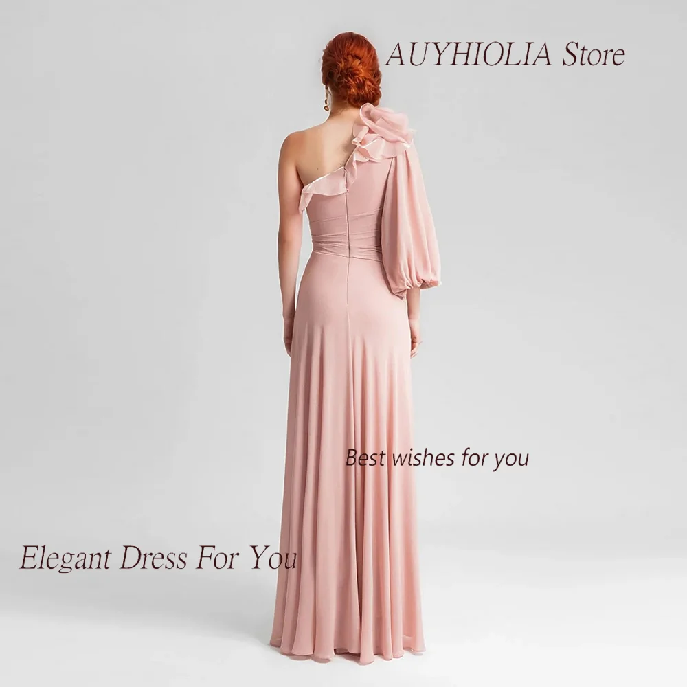 Chiffon Evening Dress For Sexy Women 정장원피스 Vestidos de festa Elegant Ruched One-Shoulder A-Line Floor-Length Cocktail Prom Gown