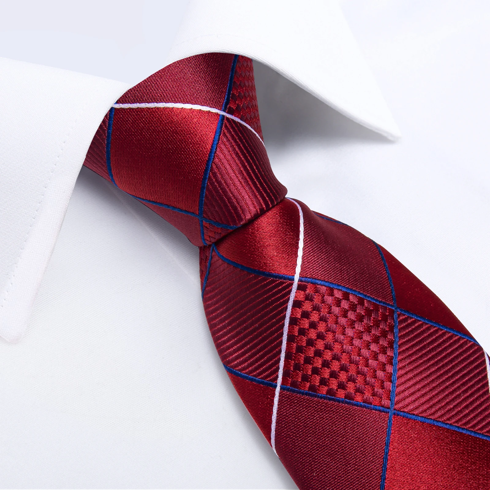 Classical Red Plaid Men's Tie Set Paisley Floral 8cm Necktie Handkerchief Cufflinks Business Wedding Suits Accessories Gift