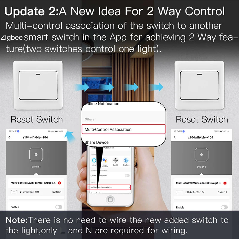 Herepow Zigbee Smart Control Switch Multiple Non-interfering Controller Modes single circuit On-off Device Intelligent Switches