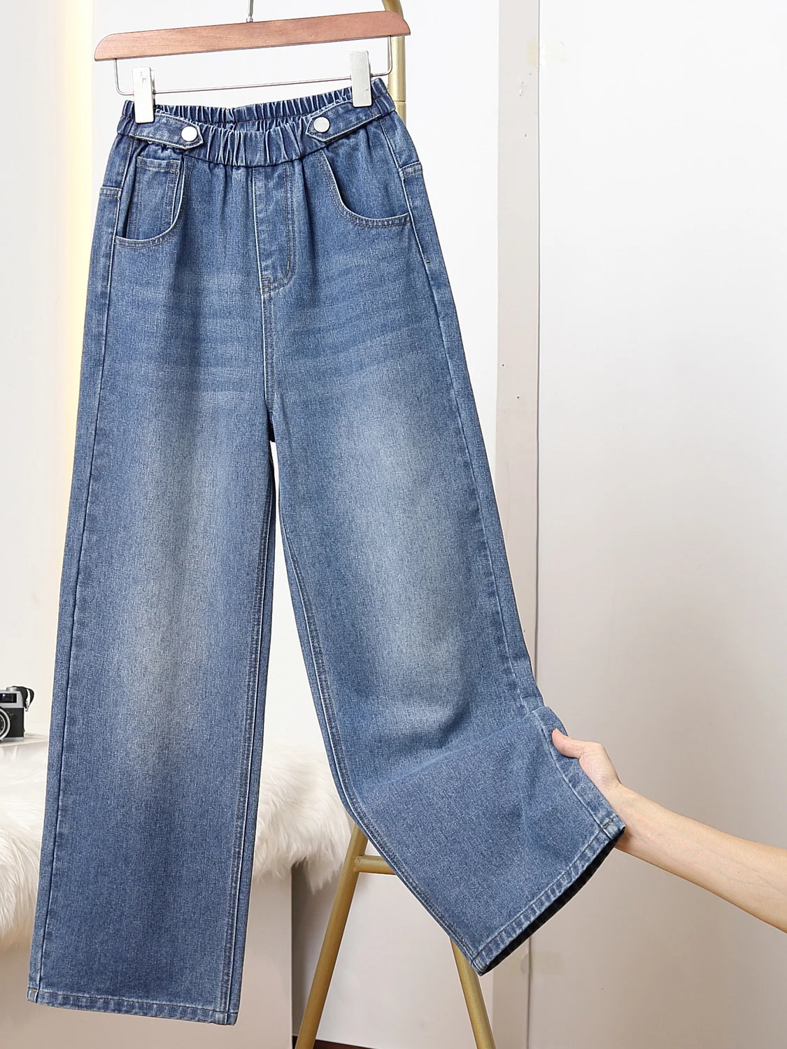 กางเกงยีนส์ผู้หญิงทรงหลวม ขาบาน ยาวคลุมเท้า ทรงตรง ผ้าฝ้าย สไตล์ลำลอง สวมใส่สบาย ฤดูใบไม้ผลิ 2026