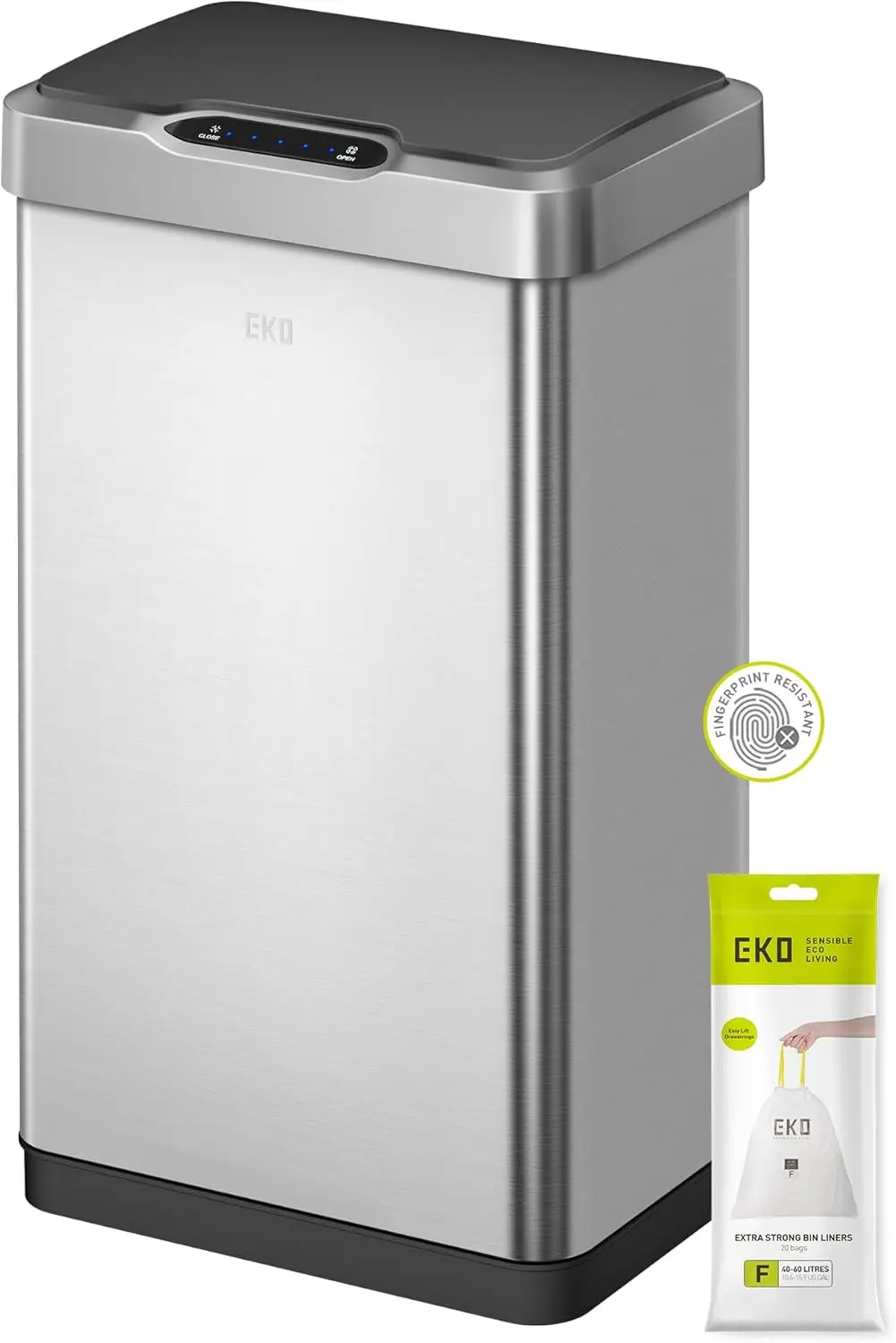 

50 Liter Motion Sensor Trash Can, Brushed Stainless Steel Finish, Touchless Rectangular Design