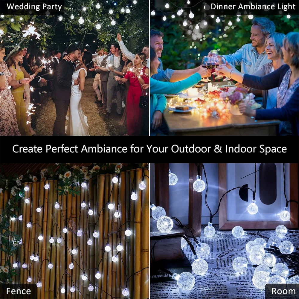 Luzes solares ao ar livre, Crystal Globe Lights com 8 modos de iluminação, Luzes solares impermeáveis do pátio para jardim 395