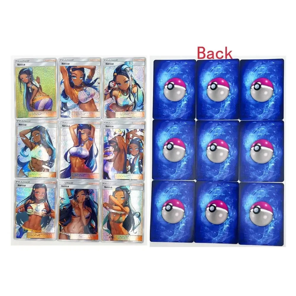 

DIY Pokémon Trainer Homemade Series 9pcs Nessa PTCG Gauze glitter Anime Peripheral Game Collection Card Holiday Gift