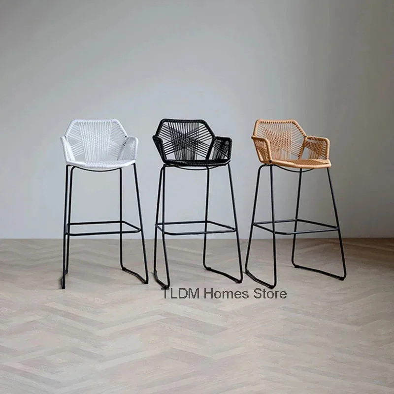 Nordic Bar Stools Creative Rattan Bar Chair Rattan Chair Back Armchair Outdoor Balcony Chair Iron Modern Minimalist Bar Stool Jj