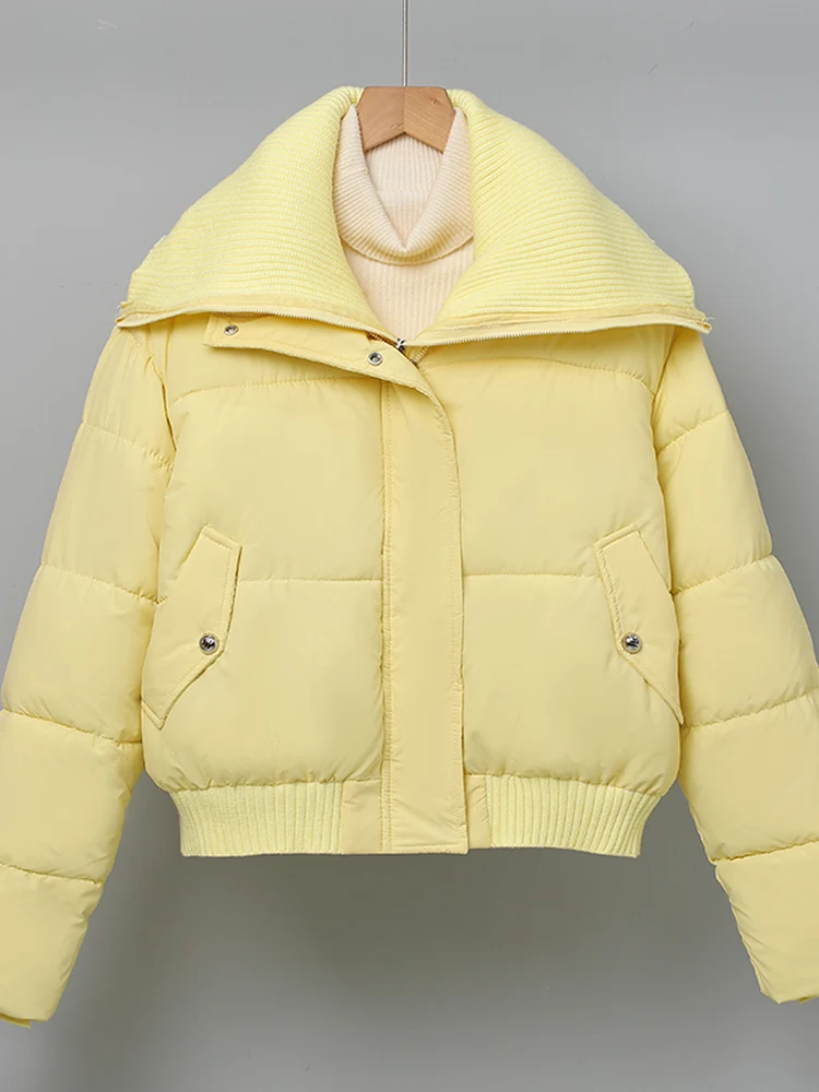 

Knitted Cotton Jaet Women's ort Loose Bread Sle Winter New Arrival Faion Korean Version Straight Cut Polyester Fabric