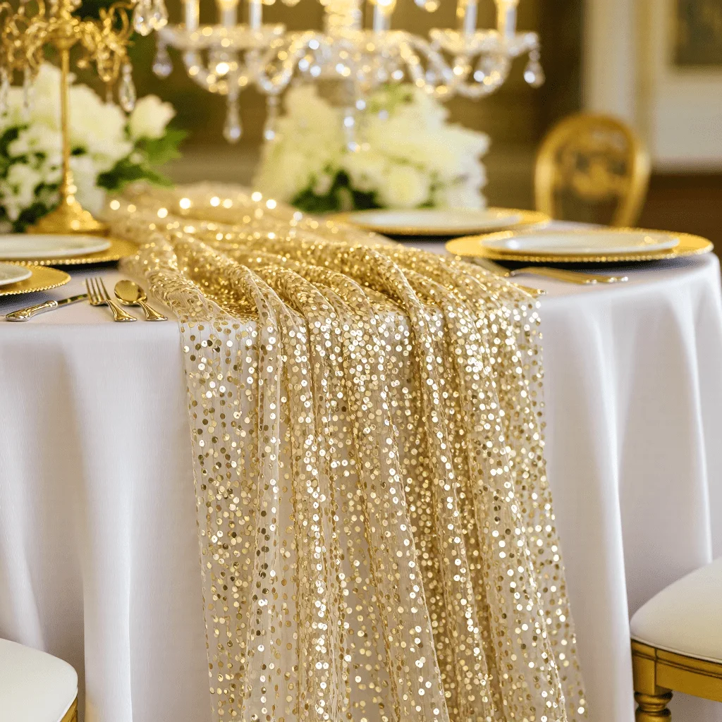1 قطعة مجموعة العلم الجدول الترتر الذهبي يلمع مع مأدبة الزفاف الذهبية وديكورات الحفلات لطاولات الطعام الديكور المركزية #4