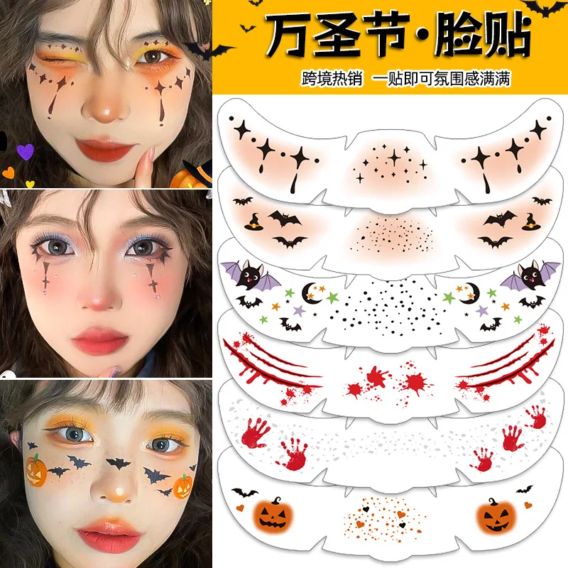 6Pcs Halloween Face Tattoo Sticker Hot Stamping Freckles Makeup Radiation Fake Freckles Christmas Temporary Tattoo Stickers