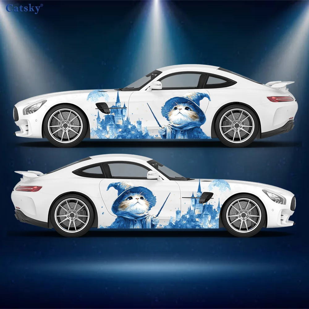 

Cat Magician and Castle Car Vinyl Wraps Decal Self-adhesive PVC Sticker Suitable for Trucks SUV Decoration Auto Accessories Gift