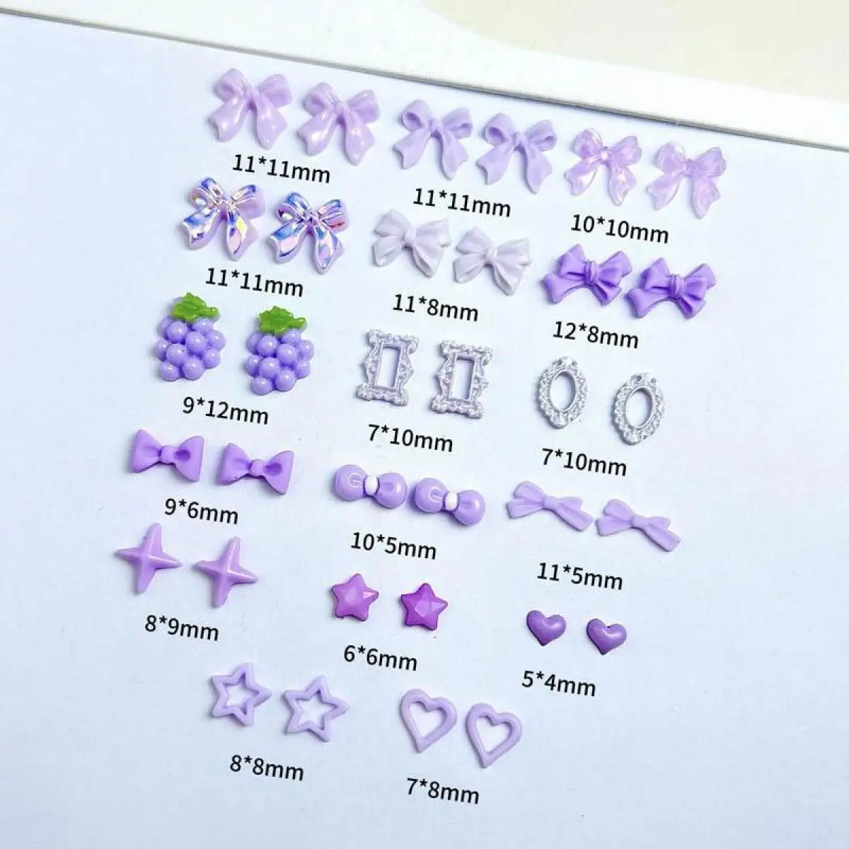 100PCS Minimalist Purple Series Nail Art Decorations Resin Star Bow Grape Heart Resin Nail Charms Supplies For Press On Nails