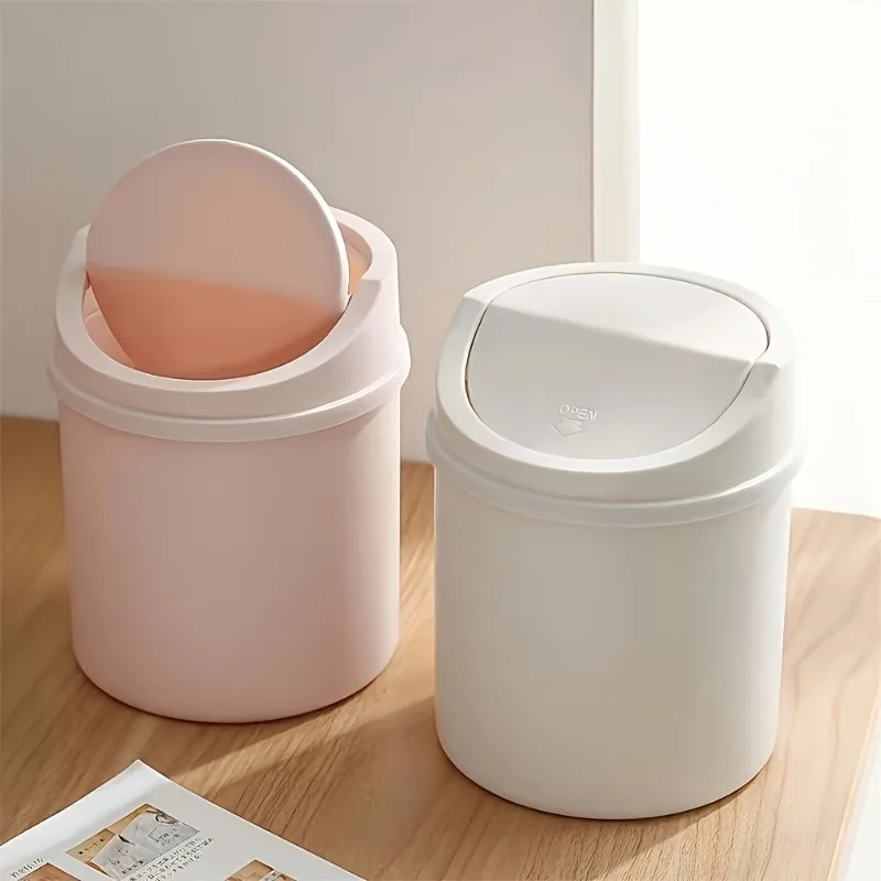 

1pc Mini Desktop Trash Can with Lid - Cylindrical Tabletop Waste Bin, Easy To Clean Screw-Off Cap for Office and Coffee Bar