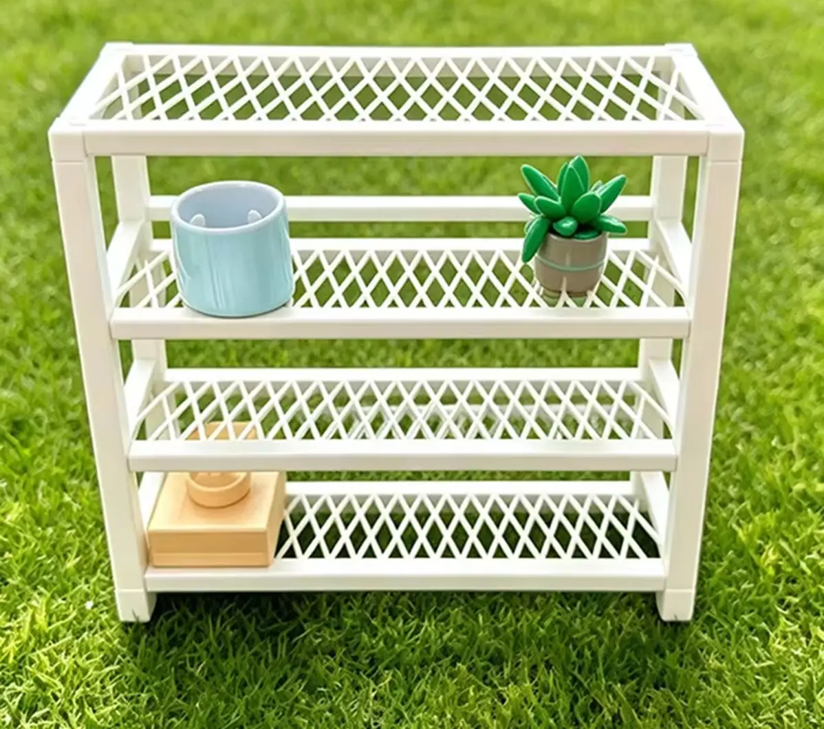 White Grid Storage Rack, Dollhouse Multi-layer Furniture Accessory, Open Shelving Prop for OB11 Blythe Diorama Layout