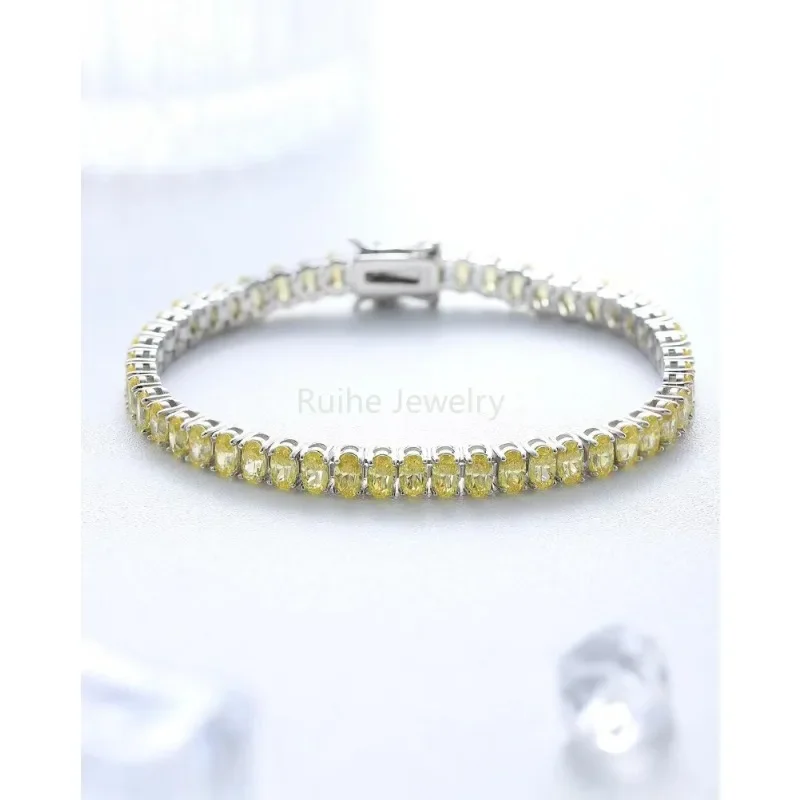 

Ruihe New Yellow 925 Silver Crushed Ice Cutting Cubic Zirconia Bracelet for Women Gemstones Jewelry Couple Bracelet Jewelry