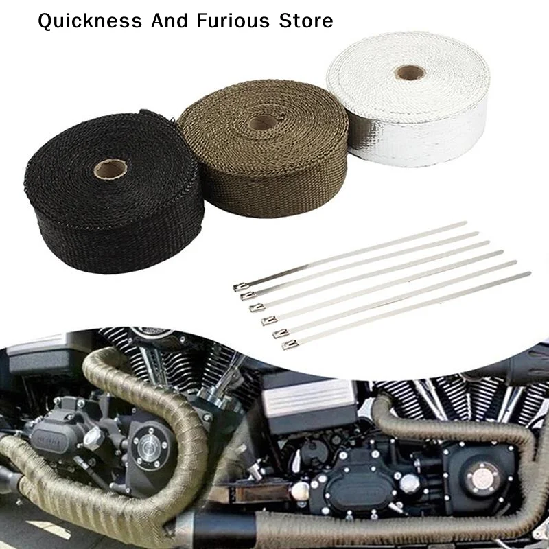 5/10/15M Roll Fiberglass Heat Shield Motorcycle Exhaust Thermal Tape Header Pipe Heat Wrap Tape Thermal Protection Ties Cloth