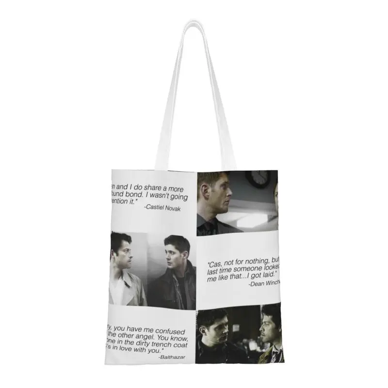 

Custom Destiel Supernatural Shopping Bag Shoulder Canvas Tote Bag Portable The Winchester Brothers Groceries Shopper Bags
