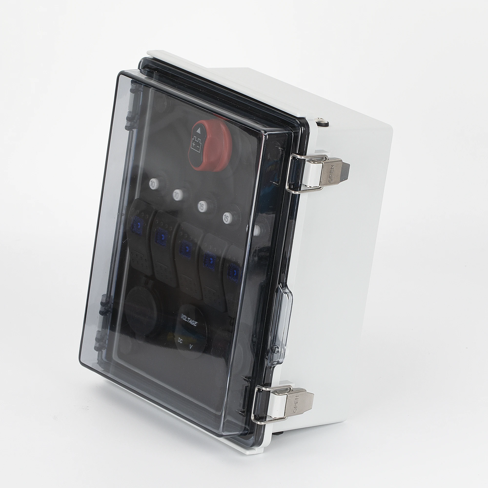 Hot Sale 12V Waterproof Battery Power Control Hub Box with Integrated Rocker Switch Panel for Automotive Marine RV Applications