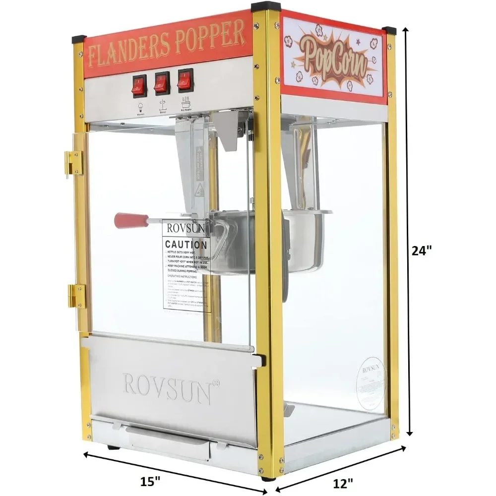 Popcornmachine, maakt tot 32 kopjes, commerciële popcornmachine, olielepel en 3 popcornbekers voor thuisbioscoop,