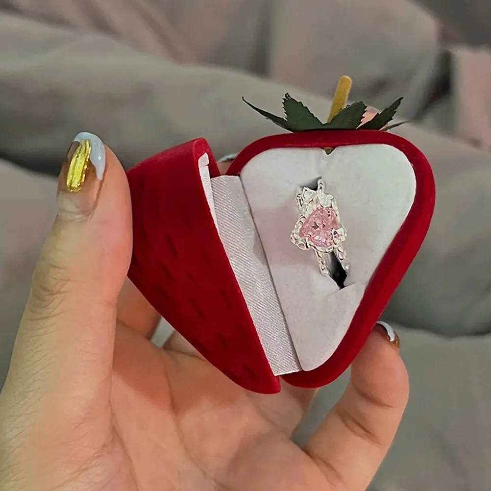

4Pcs Strawberry Ring Box Stylish Engagement Wedding Jewelry Organizer Storage Gift Case Strawberry Ring Box Jewelry Organizer