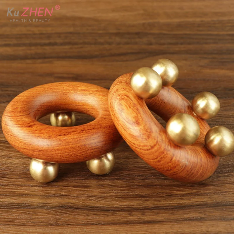 真鍮と木製のフェイシャルリフティングマッサージャー、刮痧、経絡頭皮コーム、トリガーポイントリンパドレナージュ、セルライトマッサージブラシ