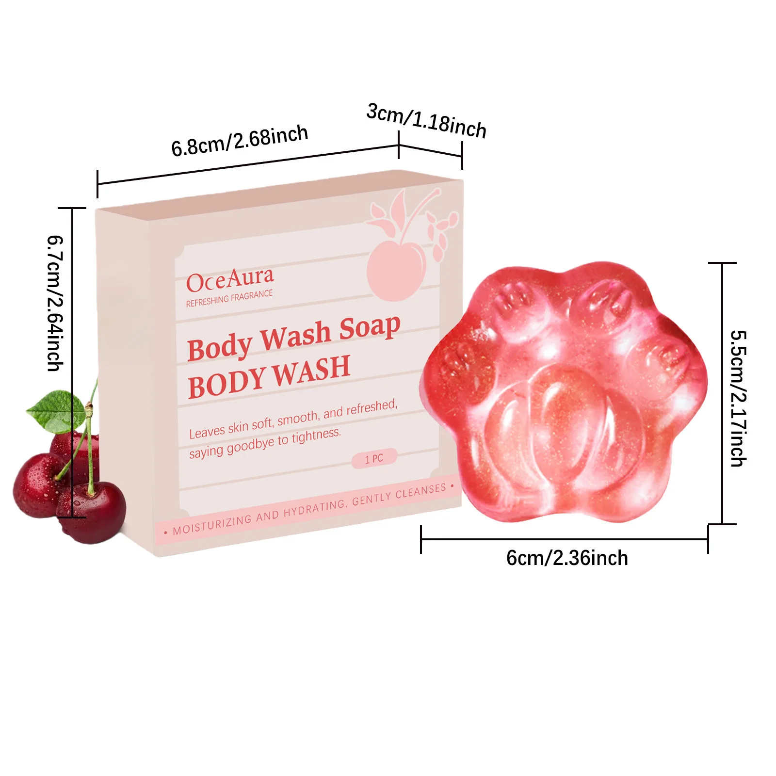 OCEAURA Cherry Skin Moisturizing Soap Oil Control Exfoliate Reduce Fine Lines Brighten Skin Tone Sterilization Body Bath Soap