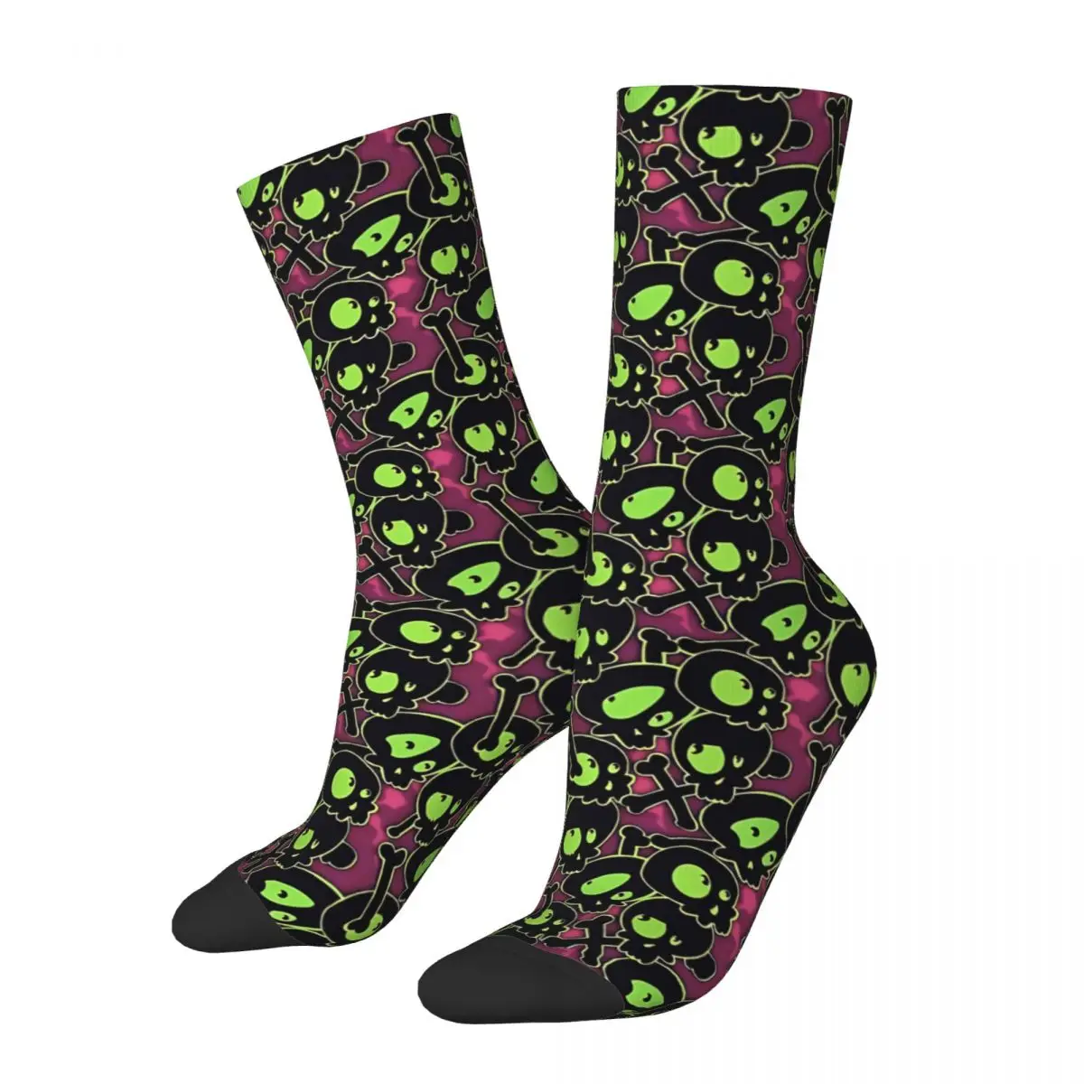 Vintage Green Black Cartoon Skulls Pattern Men's Socks Skull Style Unisex Hip Hop Seamless Printed Happy Crew Sock Gift