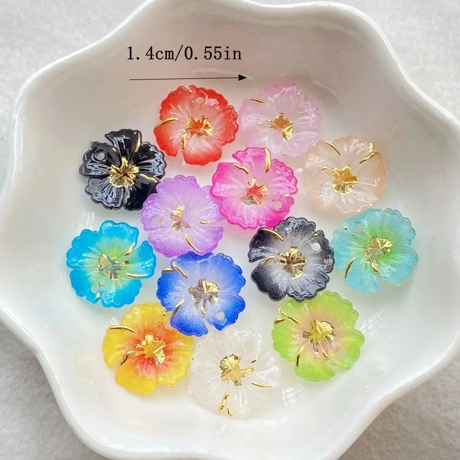 10pcs 3D Shiny Colorful Acrylic Flower Flat-Back Single-Hole , Suitable for Scrapbook DIY Jewelry Craft