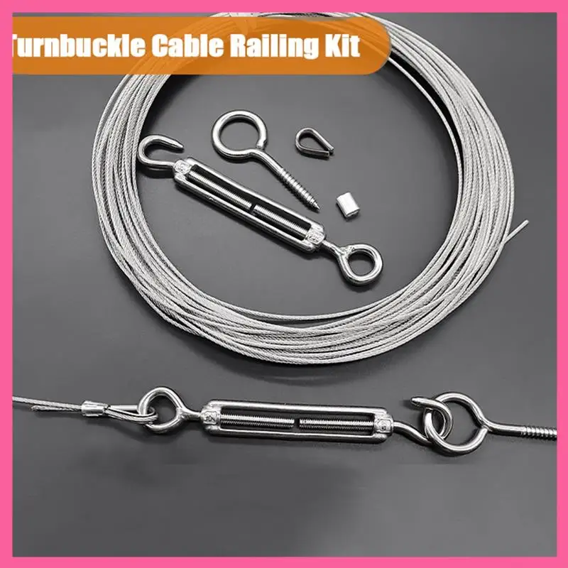 HOT-1/16Inch Turnbuckle Wire Tensioner Kit Heavy Turnbuckle Cable Railing Kit M5 Hook And Eye Turnbuckle Kit 65Ft Wire Rope
