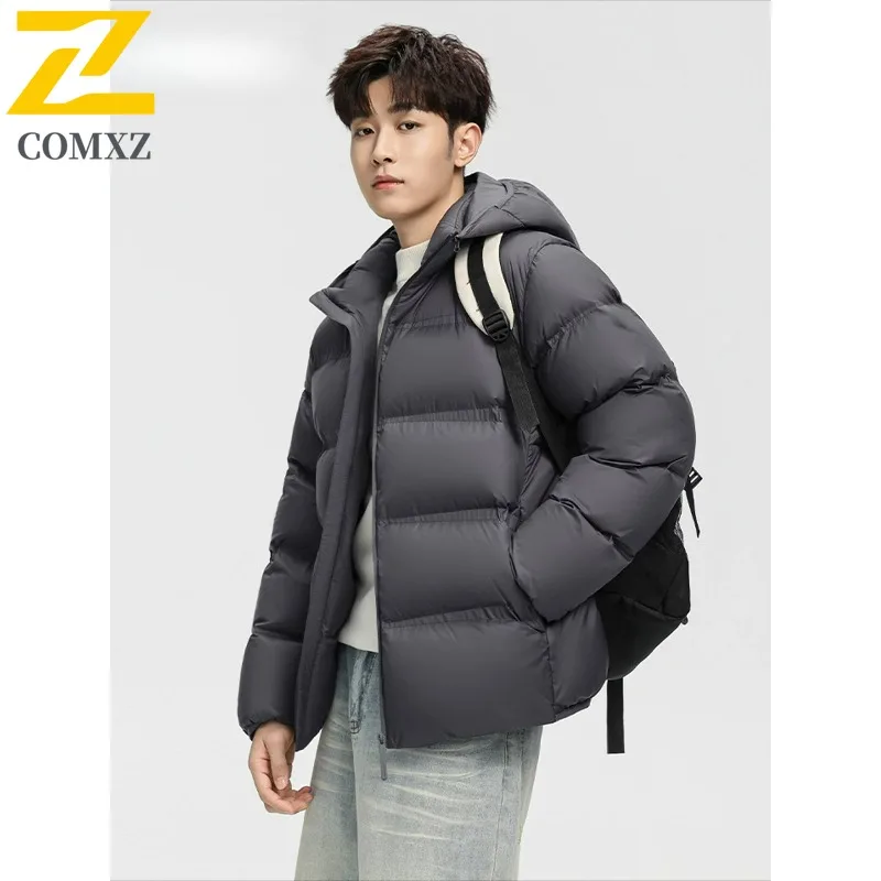 

COMXZ Men Padded Jacket Lightweight Solid Color Hooded Windproof Skiing Camping Bread Jacket Outdoor Minimalist Winter Jacket
