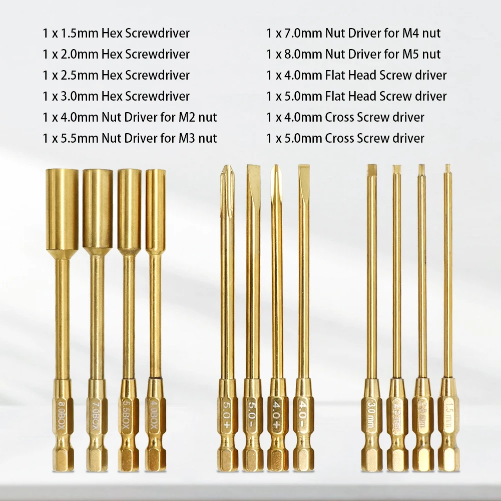 4 in 1 Hexagon Screwdriver 1.5 2.0 2.5 3.0mm 6.35mm Quick Change Allen Key Hex Screws Wrench Tool for 1/8 1/10 RC Car SCX10 TRX4