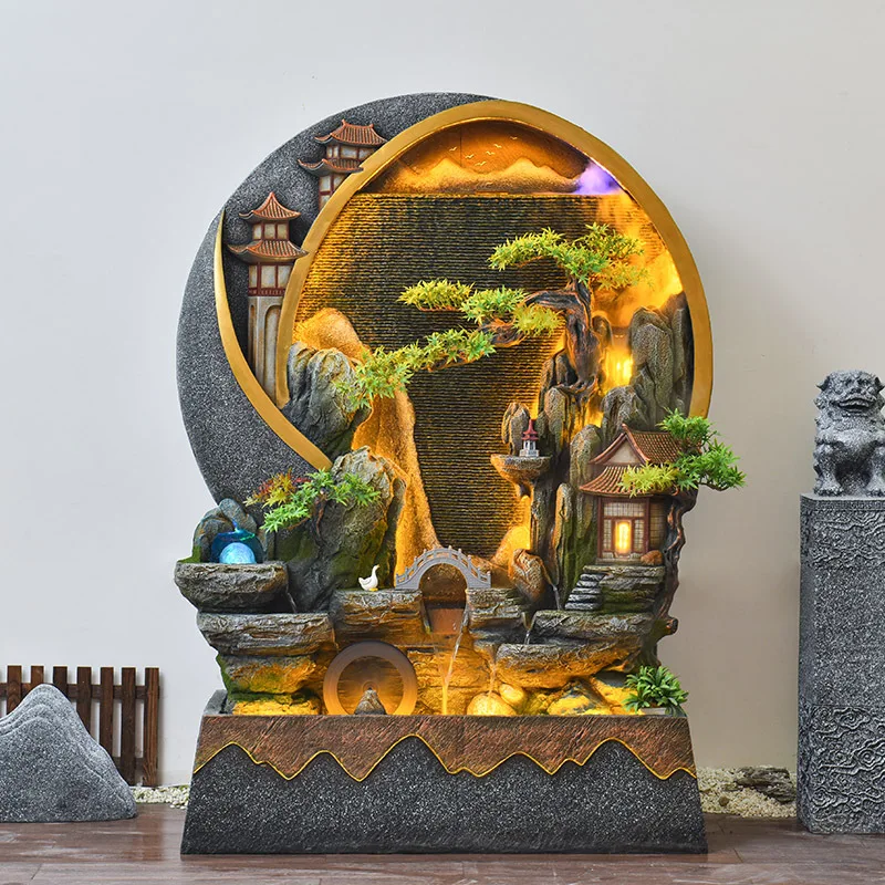 Water curtain wall living room running water screen landscape courtyard outdoor fortune feng shui wheel ornament