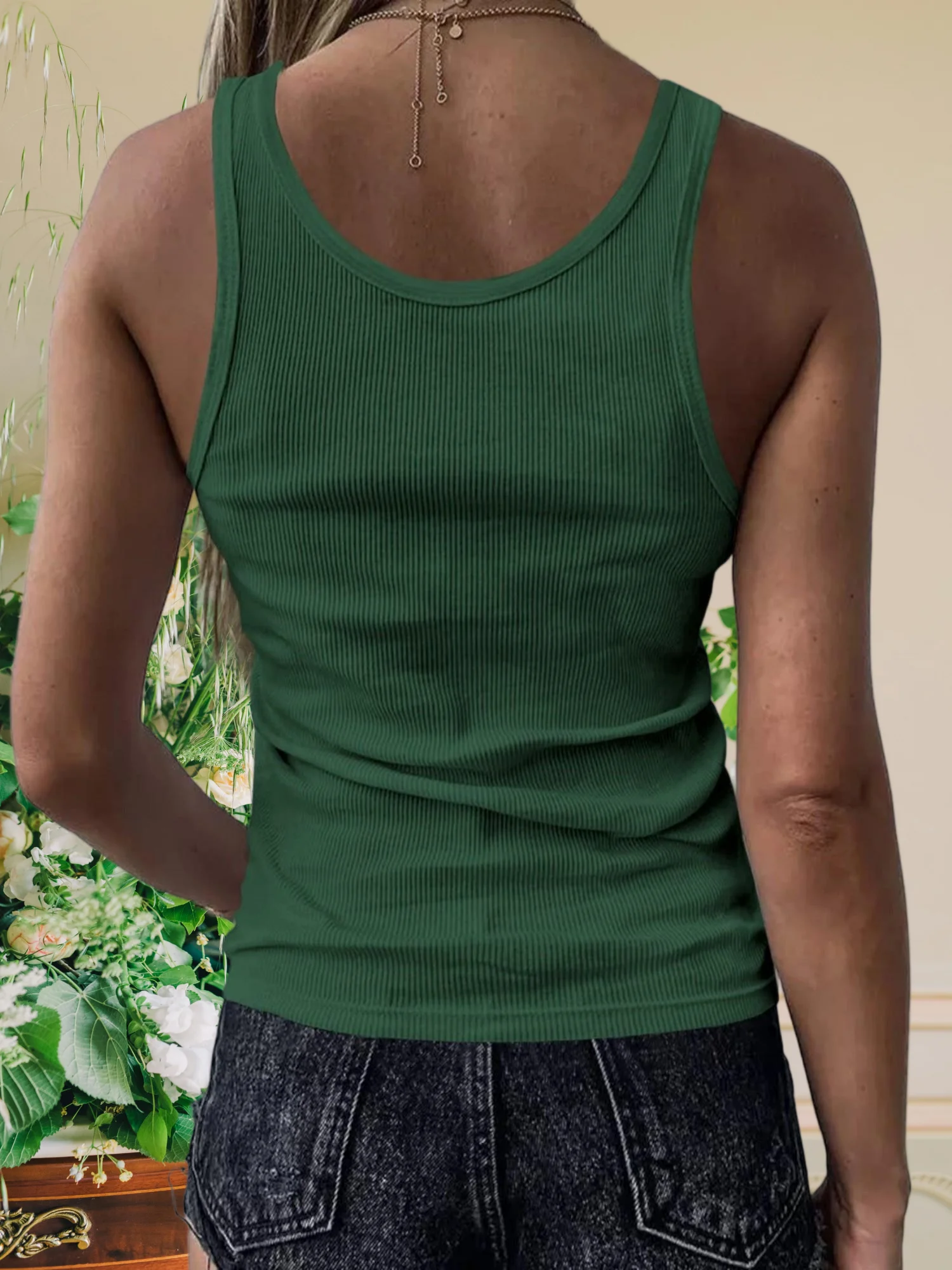 レディースセクシーVネックノースリーブタンクトップ - カジュアルベーシックドローストリングリブニットシャツ