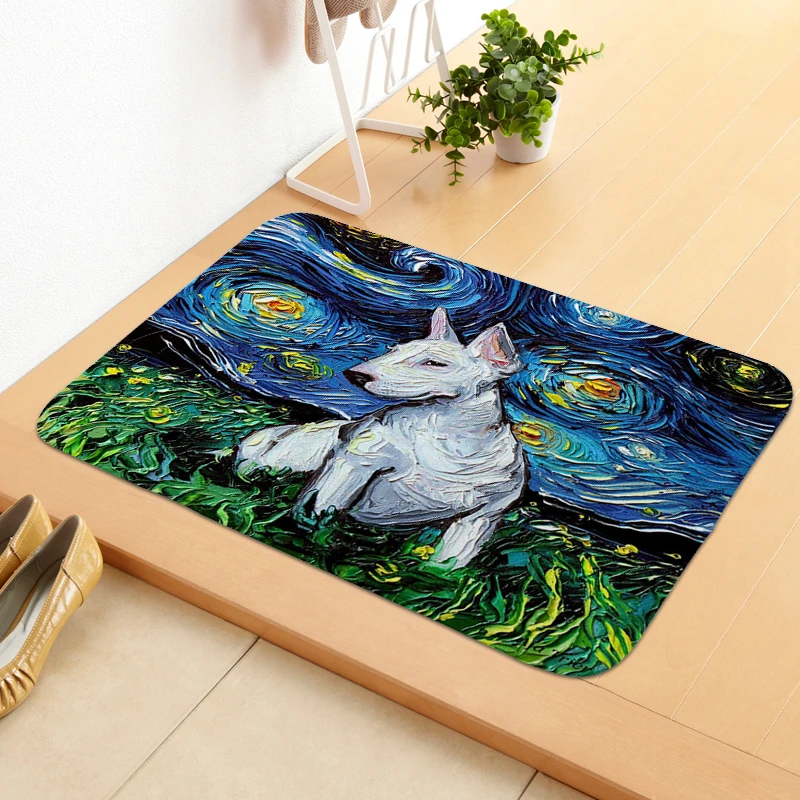 Bull Terrier Dog Foot Mat Washable Non-slip Kitchen Bathroom Rug Aesthetic Doormat Entrance Door Toilet Living Room Floor Carpet