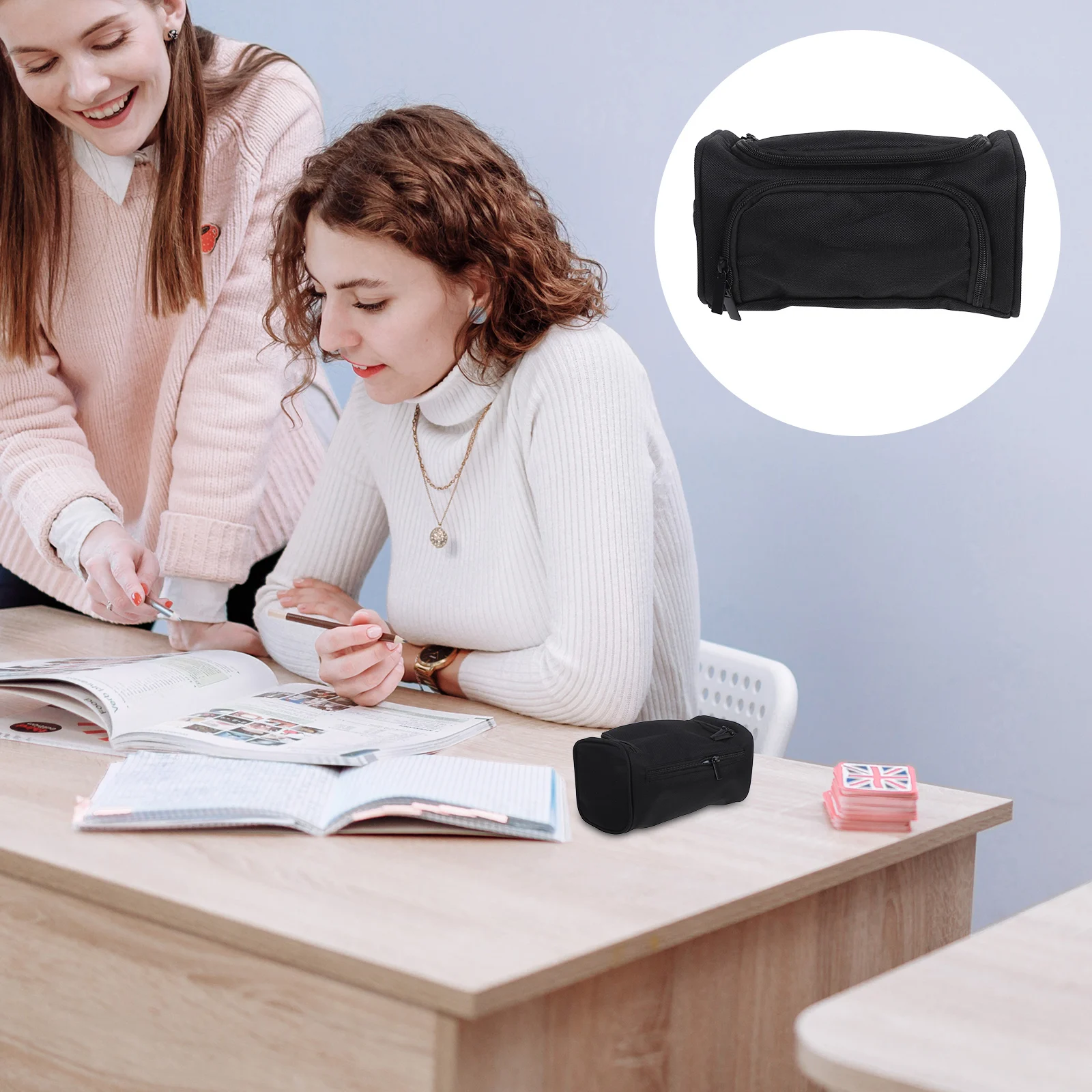 

Pencil Case Stationery Bag Black Pouch Simple Middle School Holder Big Large Zipper High Capacity Student