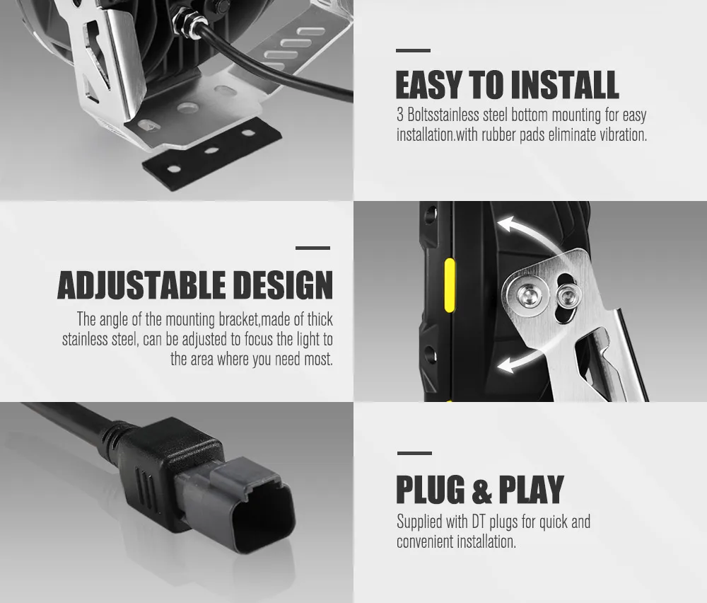 LIGHTFOX Waterproof 9 Inch Round Spotlight LED Driving Lights for 4X4 Offroad